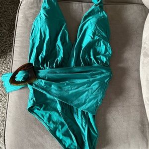 Nicole Miller deep plunge swimsuit L